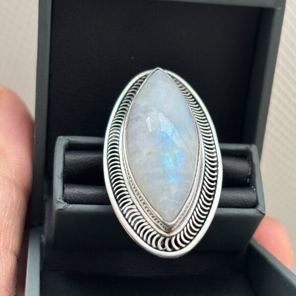 Rainbow Moonstone Ring 925 Sterling Silver - Picture 1 of 5